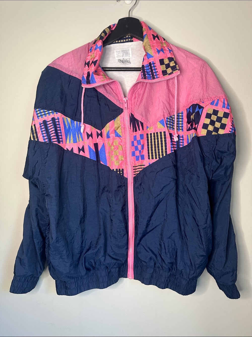 Authentic Vintage 80s Blue and Pink Windbreaker, Medium